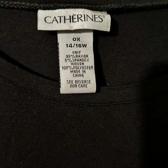 Catherines Tunic Top Womens 0X 14 16W Black Mixed Print Hem Stretch Blouse - Picture 5 of 6